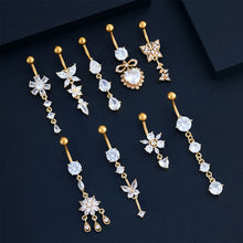Load image into Gallery viewer, Stainless Steel Heart Butterfly Crystal Dangle Belly Button Ring Zircon Flower Barbell Navel Piercing Jewelry for Women Men