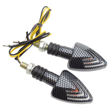 Load image into Gallery viewer, 1Pair Motorcycle LED Turn Signal Light Triangle Amber Indicator Warning Signal Lamp Carbon Fiber Pattern Shell for Motorbike Scooter