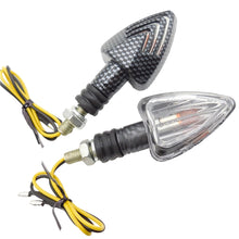 Load image into Gallery viewer, 1Pair Motorcycle LED Turn Signal Light Triangle Amber Indicator Warning Signal Lamp Carbon Fiber Pattern Shell for Motorbike Scooter