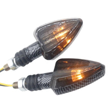 Load image into Gallery viewer, 1Pair Motorcycle LED Turn Signal Light Triangle Amber Indicator Warning Signal Lamp Carbon Fiber Pattern Shell for Motorbike Scooter