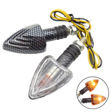 Load image into Gallery viewer, 1Pair Motorcycle LED Turn Signal Light Triangle Amber Indicator Warning Signal Lamp Carbon Fiber Pattern Shell for Motorbike Scooter