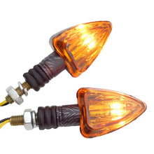Load image into Gallery viewer, 1Pair Motorcycle LED Turn Signal Light Triangle Amber Indicator Warning Signal Lamp Carbon Fiber Pattern Shell for Motorbike Scooter