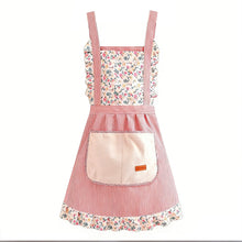 Load image into Gallery viewer, Cotton Canvas Floral Print Apron with Towel Breathable Lightweight Kitchen Apron for Women Breathable BBQ Grill Kitchen Apron for Women