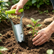 Load image into Gallery viewer, Stainless Steel Seedling Transplanter with Wooden Handle Multifunctional Gardening Seeder for Drilling Hole Transplanting Flower Vegetable Planting