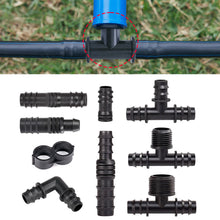 Load image into Gallery viewer, DN16 DN20 Barbed Pipe Connector 1/2" 3/4" Male Thread Tee Elbow Straight End Plug Garden Drip Irrigation Hose Adapter