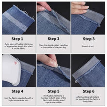 Load image into Gallery viewer, Self Adhesive Iron On Hem Tape Double Sided Hot Melt Tape DIY Jean Clothes Length Shorten Sewing Accessory for Hat Garment