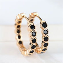 Load image into Gallery viewer, Luxury Gold Color Small Black Round Hoop Earrings Inlaid Zircon Niche Temperament Circular Ear Buckle Fashion Wedding Jewelry for Women