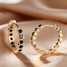 Load image into Gallery viewer, Luxury Gold Color Small Black Round Hoop Earrings Inlaid Zircon Niche Temperament Circular Ear Buckle Fashion Wedding Jewelry for Women