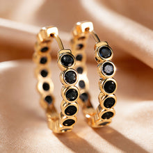 Load image into Gallery viewer, Luxury Gold Color Small Black Round Hoop Earrings Inlaid Zircon Niche Temperament Circular Ear Buckle Fashion Wedding Jewelry for Women