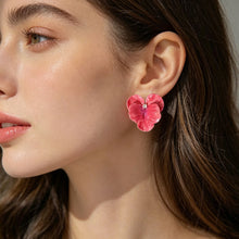 Load image into Gallery viewer, Korean 3D Five Petals Enamel Flower Stud Earrings Red Blue Crystal Vintage Cute Elegant Jewelry for Women Girls Seaside Daily Wear