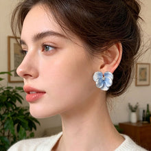 Load image into Gallery viewer, Korean 3D Five Petals Enamel Flower Stud Earrings Red Blue Crystal Vintage Cute Elegant Jewelry for Women Girls Seaside Daily Wear