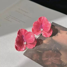Load image into Gallery viewer, Korean 3D Five Petals Enamel Flower Stud Earrings Red Blue Crystal Vintage Cute Elegant Jewelry for Women Girls Seaside Daily Wear