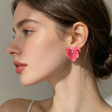 Load image into Gallery viewer, Korean 3D Five Petals Enamel Flower Stud Earrings Red Blue Crystal Vintage Cute Elegant Jewelry for Women Girls Seaside Daily Wear