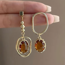 Load image into Gallery viewer, Retro Irregular Geometry Butterfly Flower Asymmetrical Zircon Crystal Dangle Earrings Korean Resin Fashion Jewelry for Women