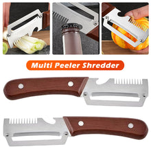 Load image into Gallery viewer, 2-in-1 Wooden Handle Stainless Steel Vegetable Peeler Multifunctional Fruit Slicer with Bottle Opener Kitchen Tool