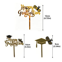Load image into Gallery viewer, Black Gold Acrylic Graduation Cap Cake Topper Congrats Bachelor Hat For Graduation Birthday Party Cake Decoration