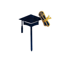 Load image into Gallery viewer, Black Gold Acrylic Graduation Cap Cake Topper Congrats Bachelor Hat For Graduation Birthday Party Cake Decoration