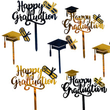 Load image into Gallery viewer, Black Gold Acrylic Graduation Cap Cake Topper Congrats Bachelor Hat For Graduation Birthday Party Cake Decoration