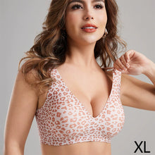 Load image into Gallery viewer, Women's Wireless Seamless Pink Leopard Print Bra Full Cup Soft Thin Support Breathable Deep V Plus Size Underwear
