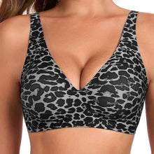 Load image into Gallery viewer, Women's Wireless Seamless Pink Leopard Print Bra Full Cup Soft Thin Support Breathable Deep V Plus Size Underwear