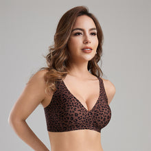 Load image into Gallery viewer, Women's Wireless Seamless Pink Leopard Print Bra Full Cup Soft Thin Support Breathable Deep V Plus Size Underwear