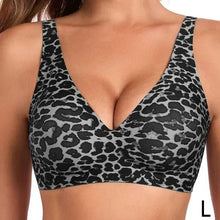 Load image into Gallery viewer, Women's Wireless Seamless Pink Leopard Print Bra Full Cup Soft Thin Support Breathable Deep V Plus Size Underwear