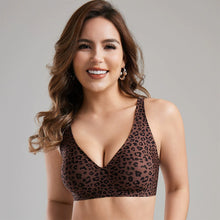 Load image into Gallery viewer, Women's Wireless Seamless Pink Leopard Print Bra Full Cup Soft Thin Support Breathable Deep V Plus Size Underwear