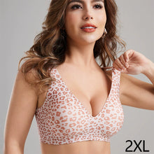 Load image into Gallery viewer, Women's Wireless Seamless Pink Leopard Print Bra Full Cup Soft Thin Support Breathable Deep V Plus Size Underwear