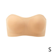 Load image into Gallery viewer, Women's Strapless Silk Bra Seamless Wire Free Push Up Invisible Anti Slip Crossed Tape Beauty Back Underwear