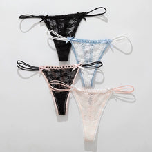 Load image into Gallery viewer, Sexy Bow Lace Thong Panties For Women Low Waist Hollow Out Breathable Solid Daily Lingerie Underwear Underpants