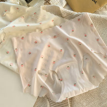 Load image into Gallery viewer, Women Ice Silk Seamless Panties Strawberry Print Mid Waist Underpant Breathable Cotton Crotch Soft Triangle Briefs Summer Underwear