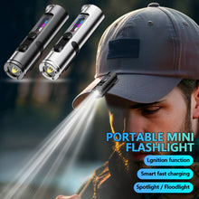 Load image into Gallery viewer, Mini Pocket Hiking Camping Strong Light Mini LED Flashlight Magnetic Keychain Lamp Waterproof Type-C Charging Cap Clip Lamp