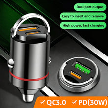 Load image into Gallery viewer, 12-24V Dual Ports Car Charger Pull Ring Automatic PD+USB Fast Charging for iPhone Huawei Xiaomi QC 3.0 Phone Auto Cigarette Lighter Adapter