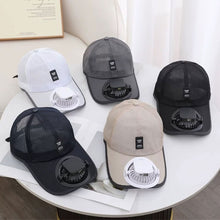 Load image into Gallery viewer, Solar Powered Baseball Cap with Fan USB Rechargeable Breathable Mesh Adjustable Sun Protection Cooling Hat Summer Outdoor Headwear