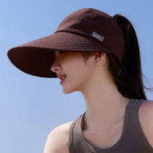 Load image into Gallery viewer, Women Empty Top Wide Brim Sun Hat Foldable Ponytail Cap UV Protection Windproof Hard Brim Adjustable Beach Riding Summer Hat