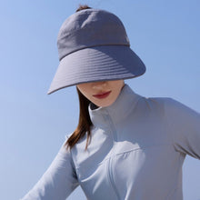 Load image into Gallery viewer, Women Empty Top Wide Brim Sun Hat Foldable Ponytail Cap UV Protection Windproof Hard Brim Adjustable Beach Riding Summer Hat