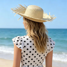 Load image into Gallery viewer, Hand Woven Straw Sun Hat Wide Brim UV Protection Lightweight Breathable Beach Hat Summer Seaside Travel Headwear