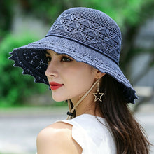 Load image into Gallery viewer, Korean Wave Brim Straw Hat Women Mesh Breathable Summer UV Protection Beach Sun Protection Hat
