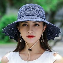 Load image into Gallery viewer, Korean Wave Brim Straw Hat Women Mesh Breathable Summer UV Protection Beach Sun Protection Hat
