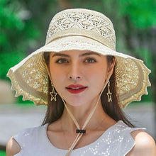 Load image into Gallery viewer, Korean Wave Brim Straw Hat Women Mesh Breathable Summer UV Protection Beach Sun Protection Hat