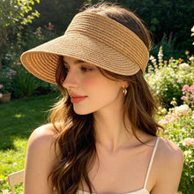 Load image into Gallery viewer, Women Empty Top Wide Brim Straw Sun Visor Hat Foldable Adjustable UV Protection Breathable Headband Style Beach Travel Outdoor Summer Hat
