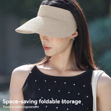Load image into Gallery viewer, Women Empty Top Wide Brim Straw Sun Visor Hat Foldable Adjustable UV Protection Breathable Headband Style Beach Travel Outdoor Summer Hat