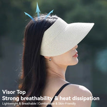 Load image into Gallery viewer, Women Empty Top Wide Brim Straw Sun Visor Hat Foldable Adjustable UV Protection Breathable Headband Style Beach Travel Outdoor Summer Hat