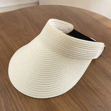 Load image into Gallery viewer, Women Empty Top Wide Brim Straw Sun Visor Hat Foldable Adjustable UV Protection Breathable Headband Style Beach Travel Outdoor Summer Hat