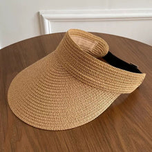 Load image into Gallery viewer, Women Empty Top Wide Brim Straw Sun Visor Hat Foldable Adjustable UV Protection Breathable Headband Style Beach Travel Outdoor Summer Hat