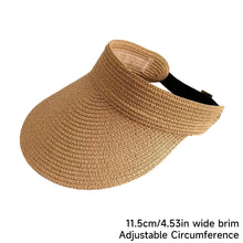 Load image into Gallery viewer, Women Empty Top Wide Brim Straw Sun Visor Hat Foldable Adjustable UV Protection Breathable Headband Style Beach Travel Outdoor Summer Hat