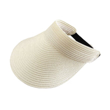 Load image into Gallery viewer, Women Empty Top Wide Brim Straw Sun Visor Hat Foldable Adjustable UV Protection Breathable Headband Style Beach Travel Outdoor Summer Hat