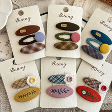Load image into Gallery viewer, Girls Fabric Embroidery Flower Hair Clips Plaid Checkered Side Hairpins Cute Kids Autumn Winter Versatile Headwear