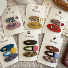 Load image into Gallery viewer, Girls Fabric Embroidery Flower Hair Clips Plaid Checkered Side Hairpins Cute Kids Autumn Winter Versatile Headwear