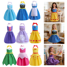 Load image into Gallery viewer, Girls Princess Style Art Smock Apron Fairy Tale Print Adjustable Hanging Neck & Tie Back Washable Child Painting Apron for Toddler Kids